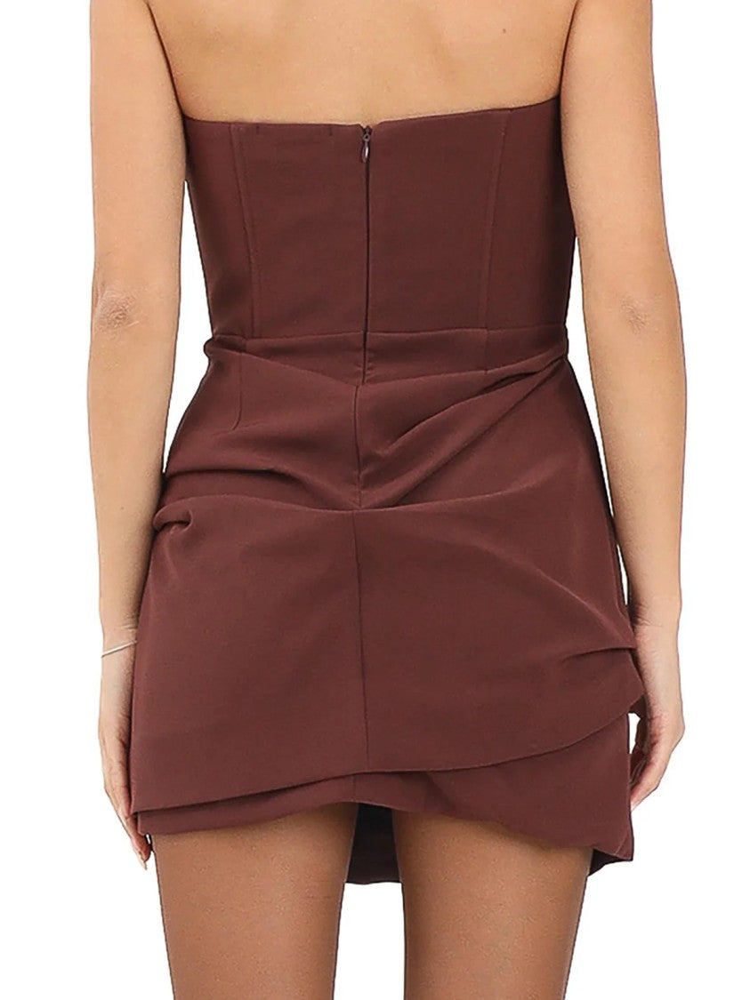 Tpn Asymmetric Bustier Dress With Draped Skirt In Warm Chocolate