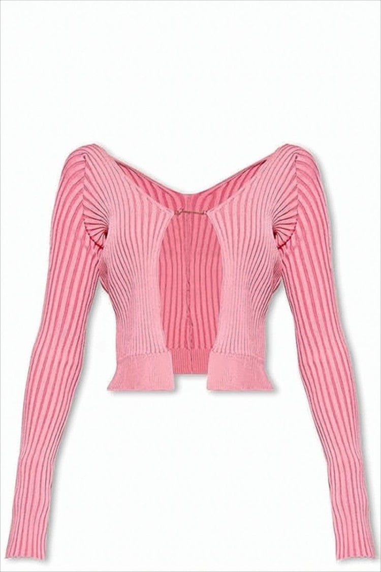 Jacquemus Ribbed Knit Cropped Bolero With Unique Hook Closure