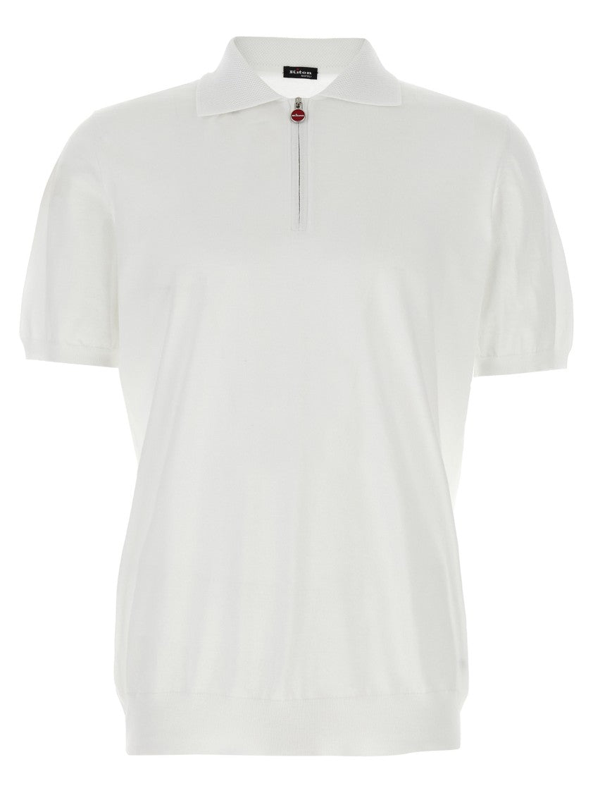 Kiton Honeycomb Collar White Polo Shirt