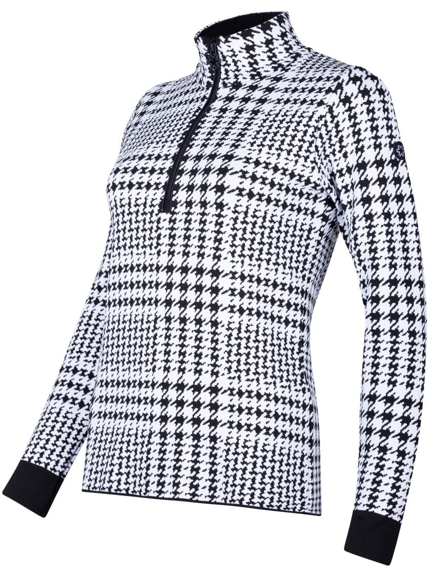 Newland Long-Sleeve Houndstooth Top With High Collar And Zipper