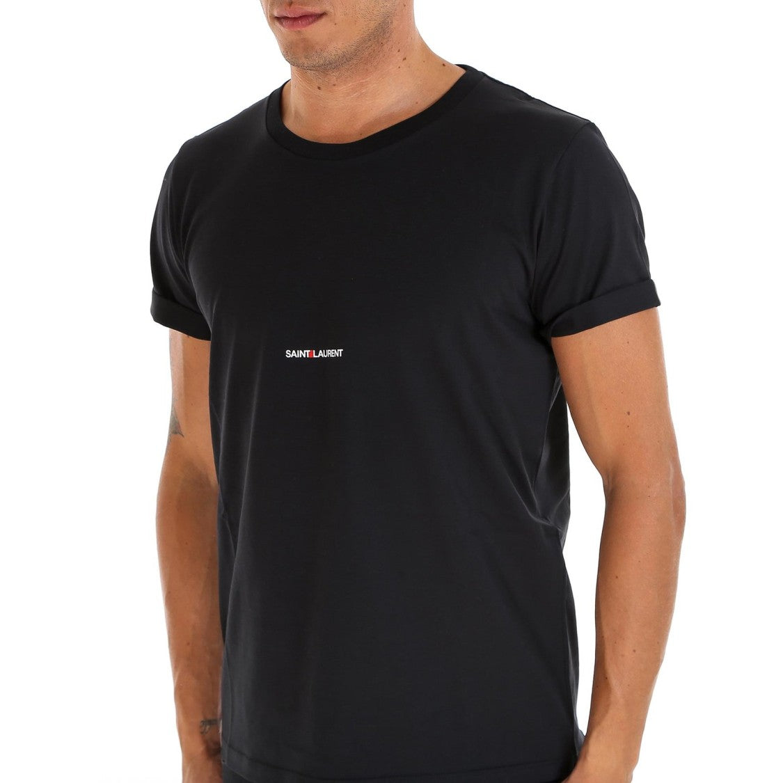 Saint Laurent Cropped Short-Sleeved T-Shirt With Centered Text Logo