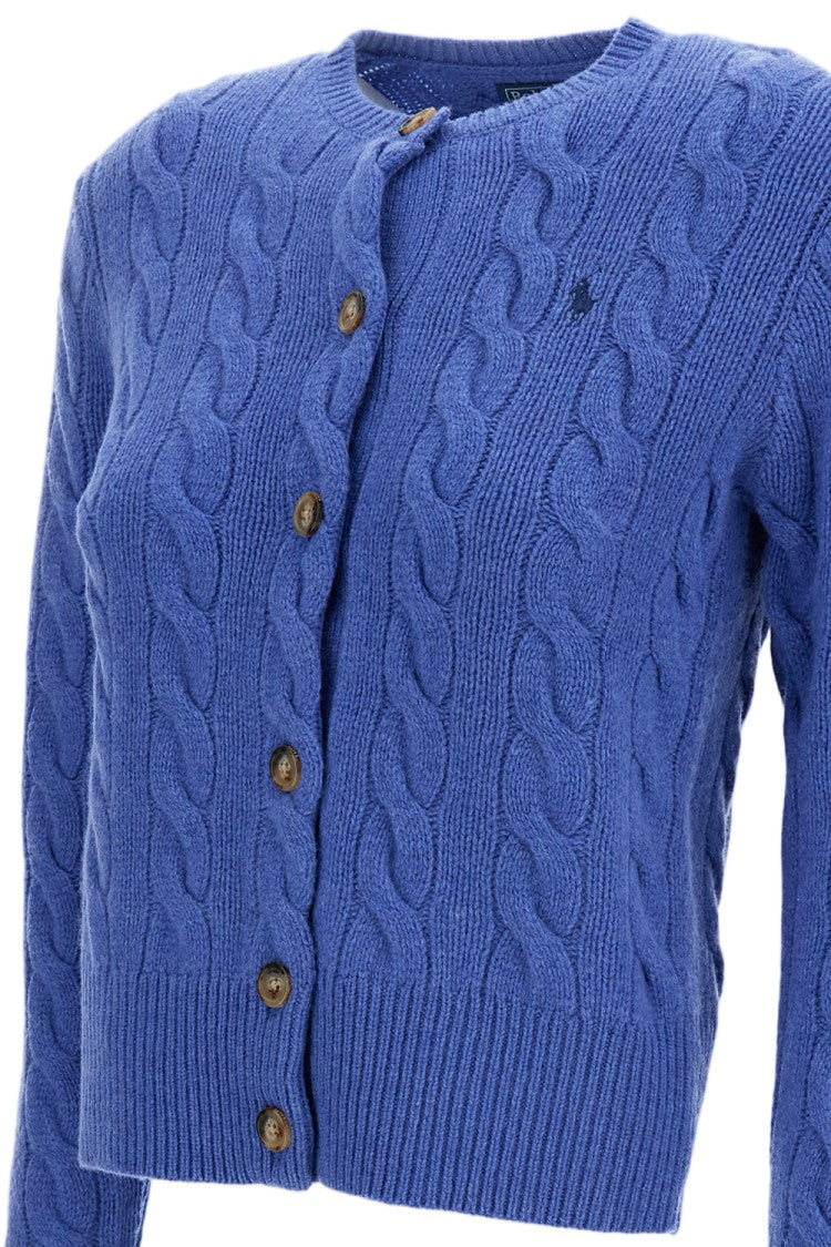 Polo Ralph Lauren Light Blue Cable-Knit Wool-Cashmere Cropped Cardigan