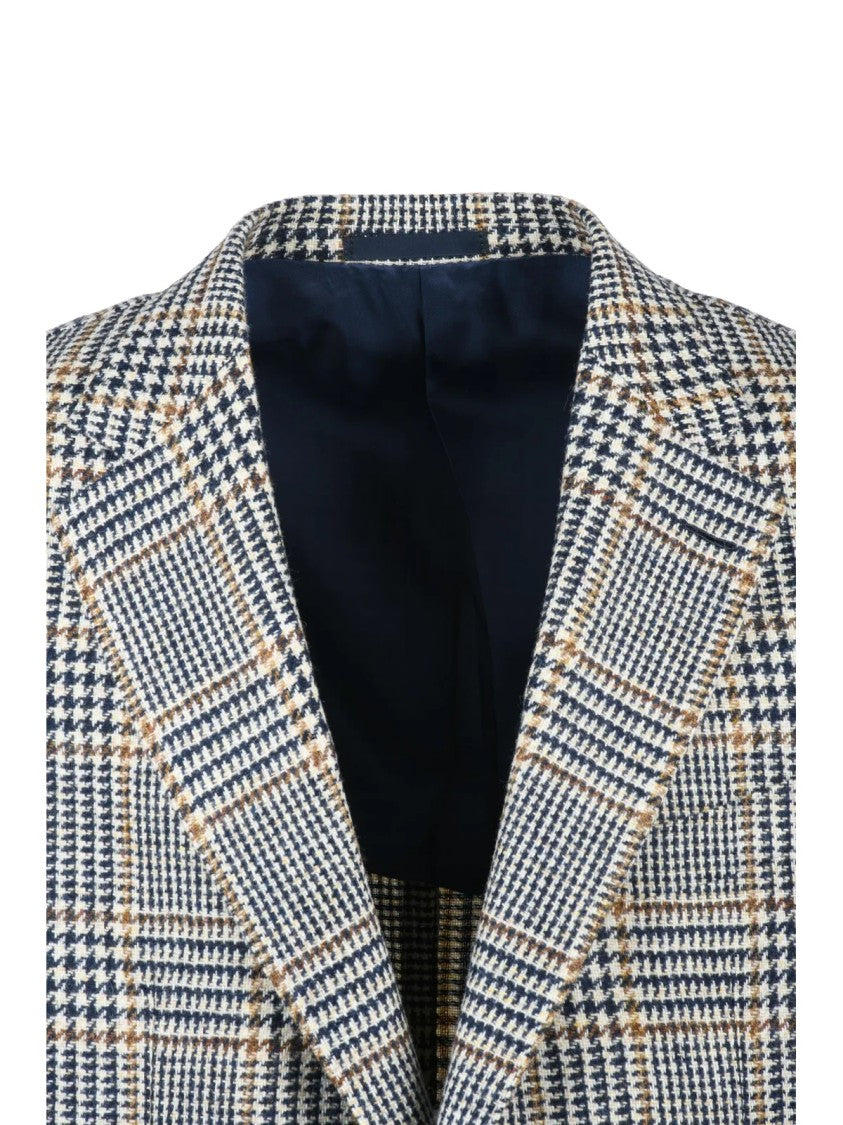 Caruso Rounded Wool Jacket With Distinctive Checkered Pattern