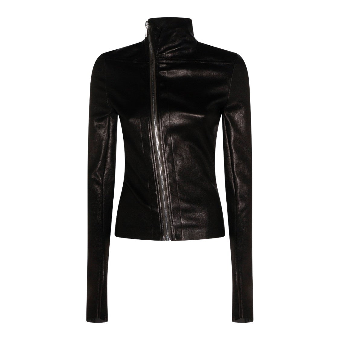 Rick Owens Fitted Asymmetrical Black Leather Jacket