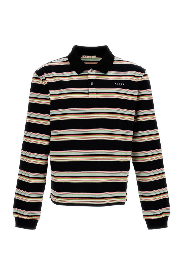 Marni Striped Long-Sleeve Cotton Polo Shirt
