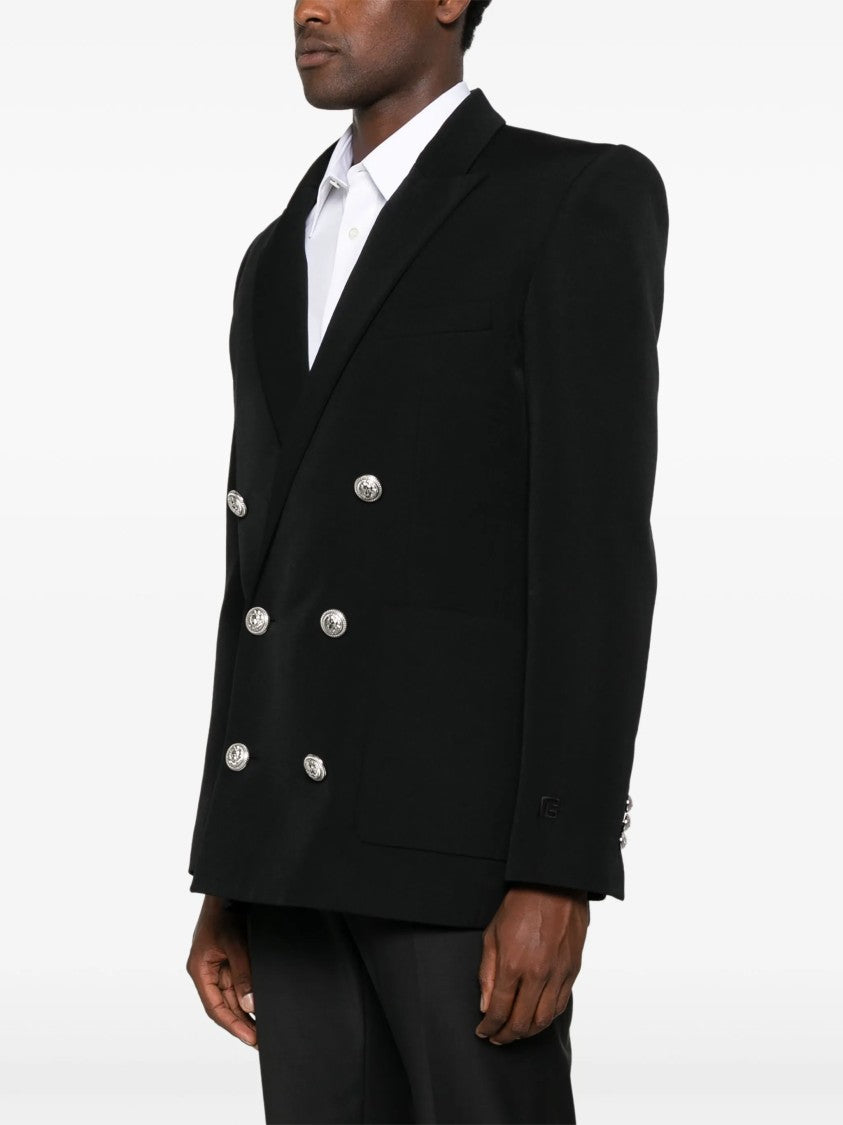 Balmain Black Fitted Collection Double-Breasted Wool Blazer