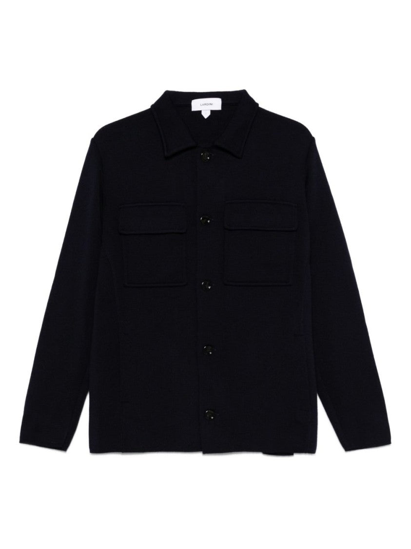 Lardini Navy Wool Jacket With Button Front