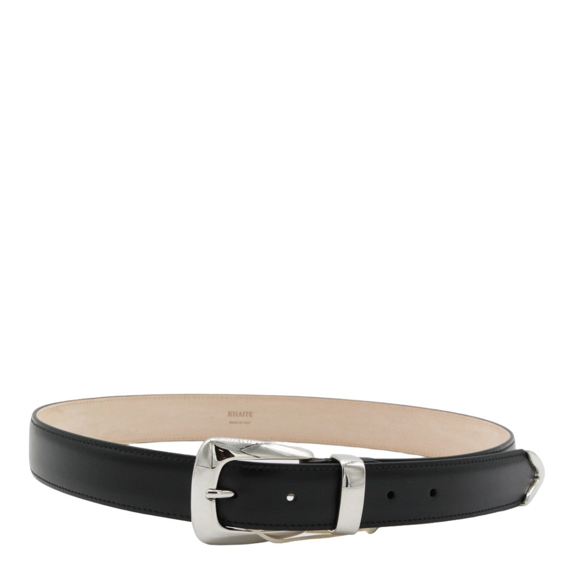 Khaite Smooth Leather Belt With Polished Silver-Tone Buckle