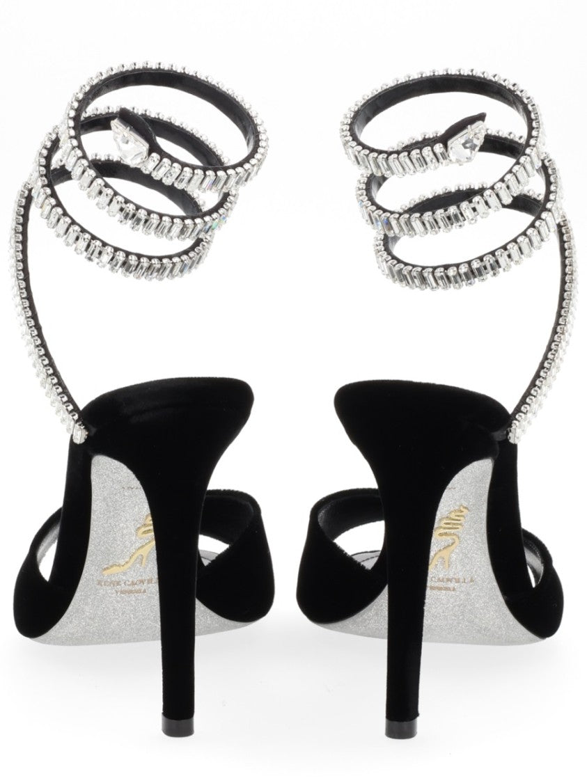 René Caovilla Cleo Spark Spiral Ankle Strap Velvet Sandals