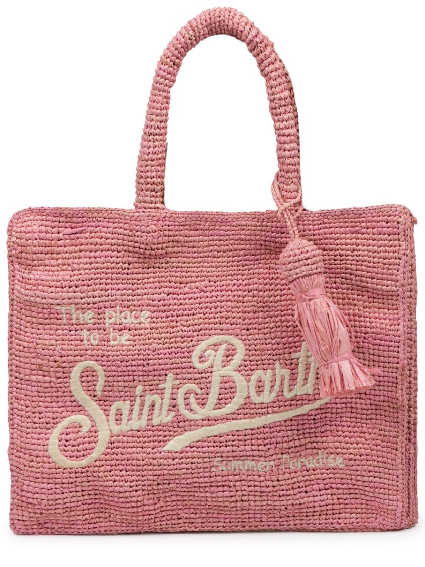 Mc2 Saint Barth Rectangular Woven Raffia Handbag With Decorative Tassel