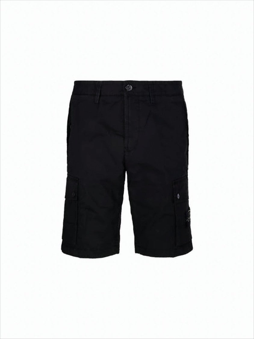 Stone Island Classic Black Short Pants With Versatile Designpockets