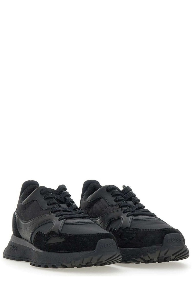 Boss Minimalist Black Low-Top Sneakers With Smooth Finish