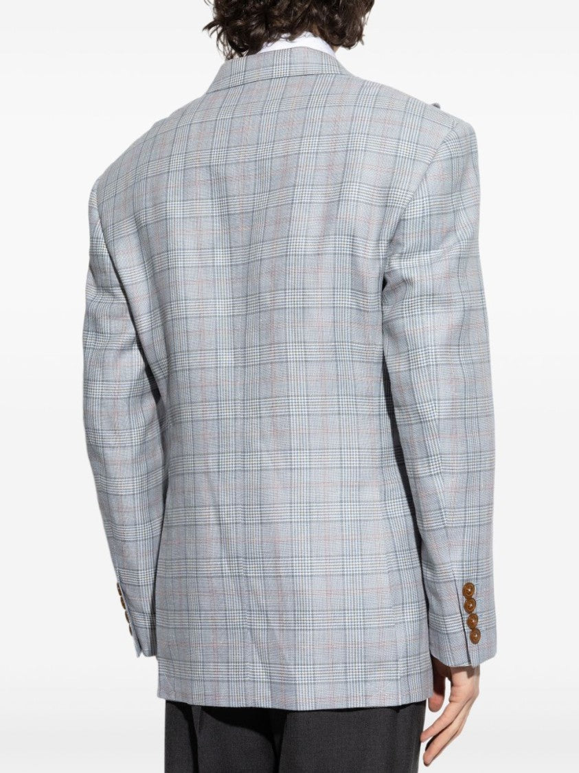 Vivienne Westwood Checked Design Grey Jacket With Peaked Lapels