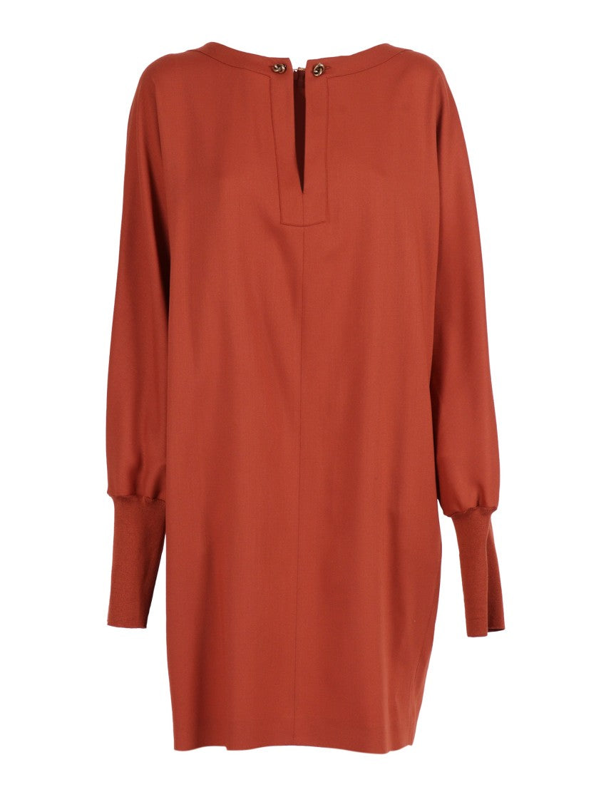 Antonelli Loose Mini Dress With Long Puff Sleeves And Chain Detail