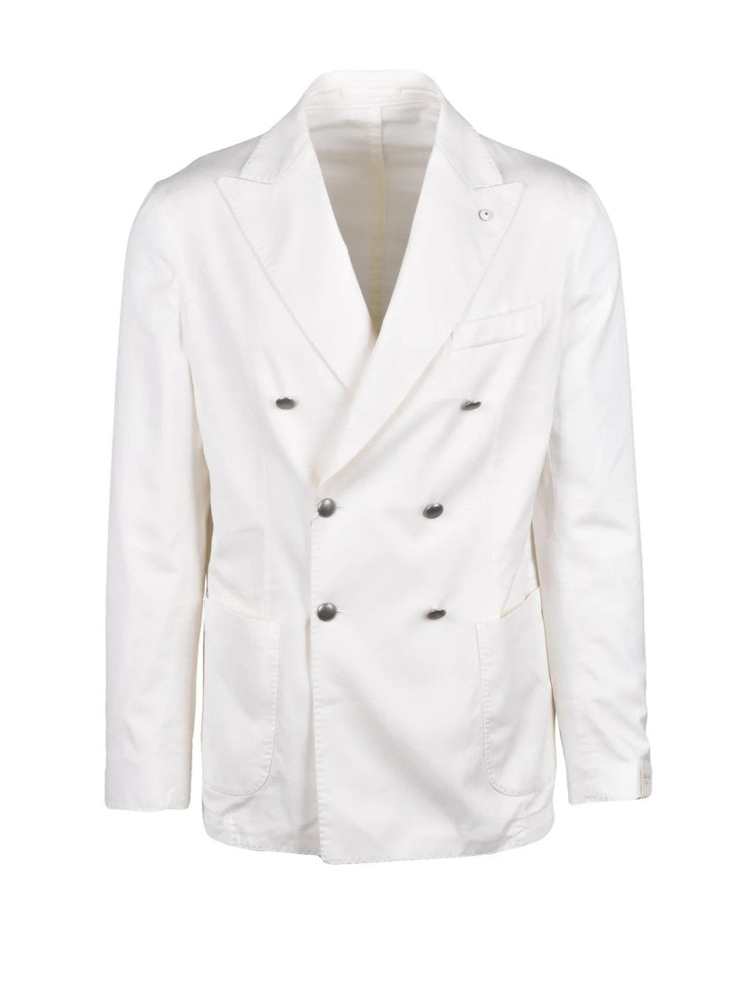 L.B.M. 1911 White Cotton Silk Elastane Double-Breasted Jacket