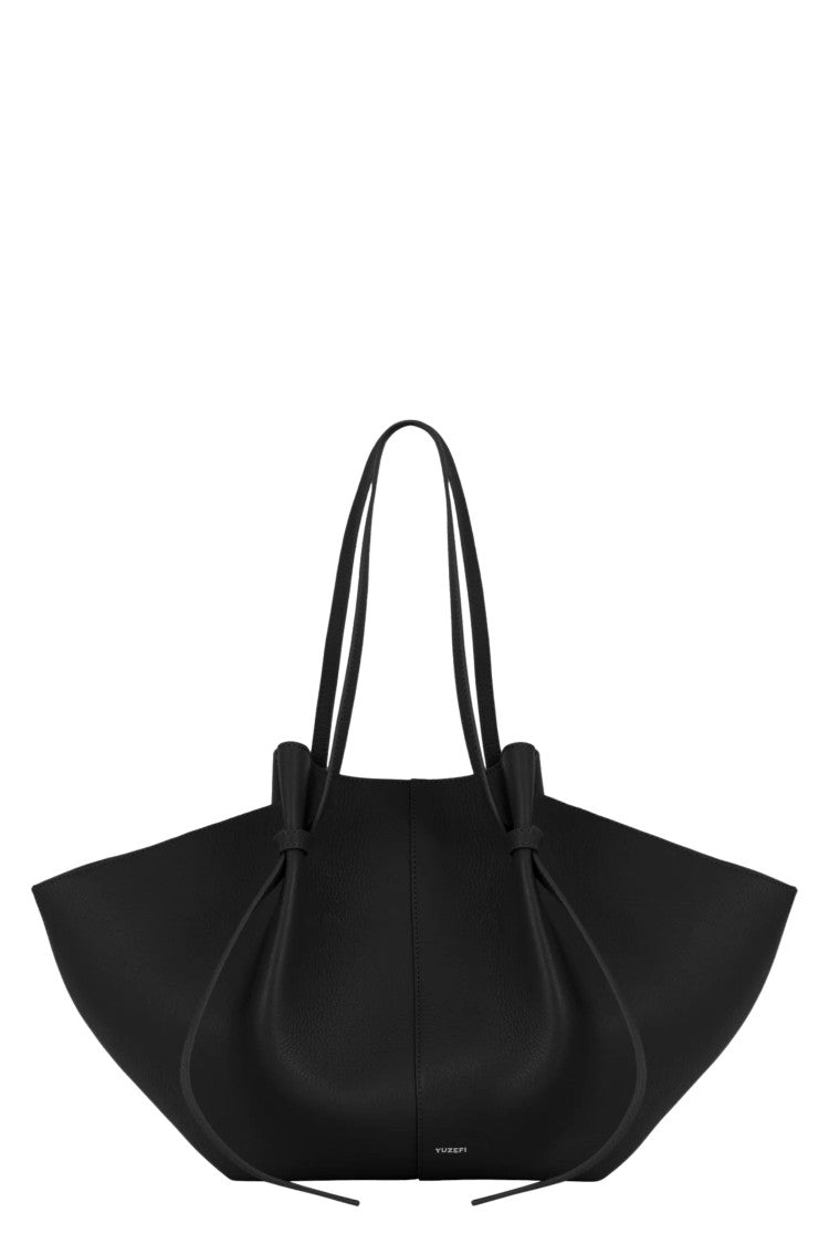 Yuzefi Black Large Mochi Sculptural Knot Handle Leather Tote Bag