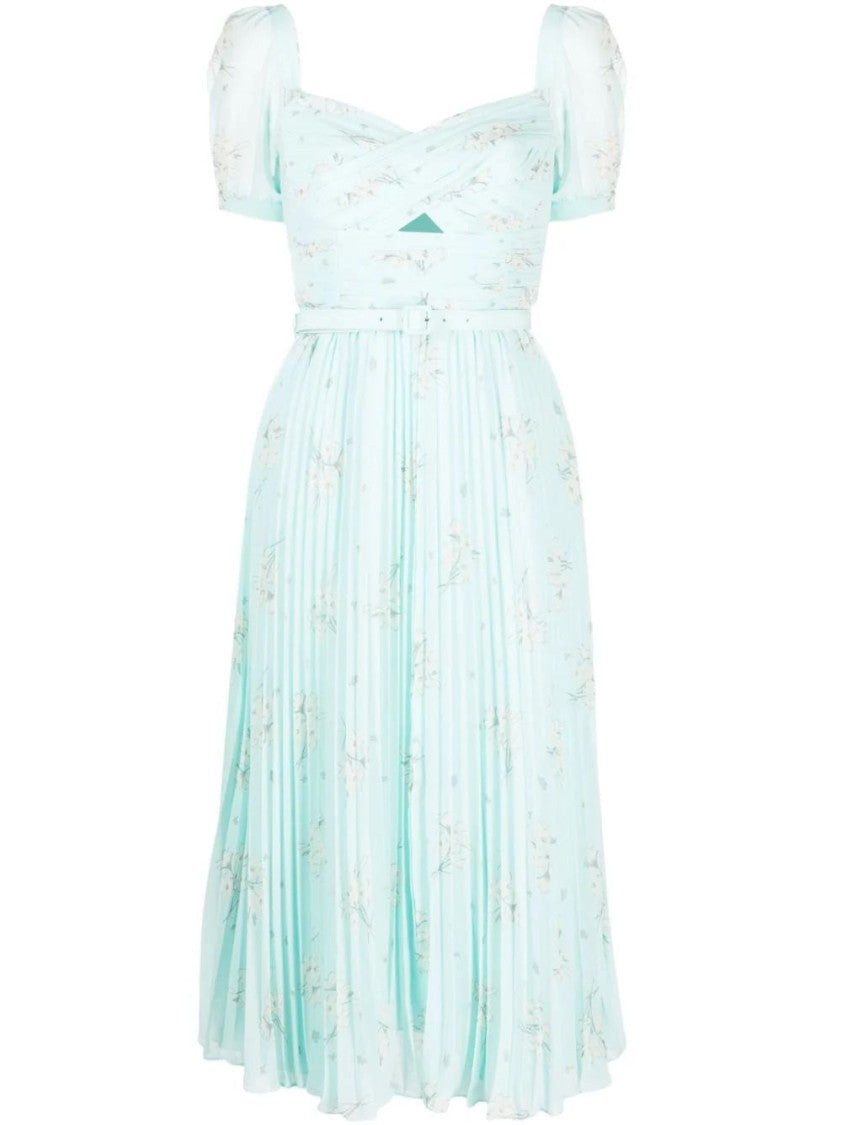 Self-Portrait Cobalt Chiffon Midi Dress