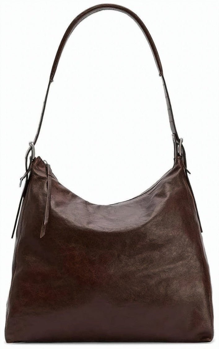 Lemaire Belted Hobo Bag In Glossy Cowhide Leather