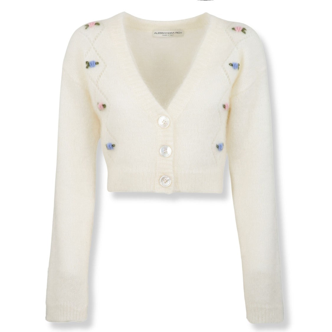 Alessandra Rich Cardigan In Soft Mohair Knit With Intricate Embroidery