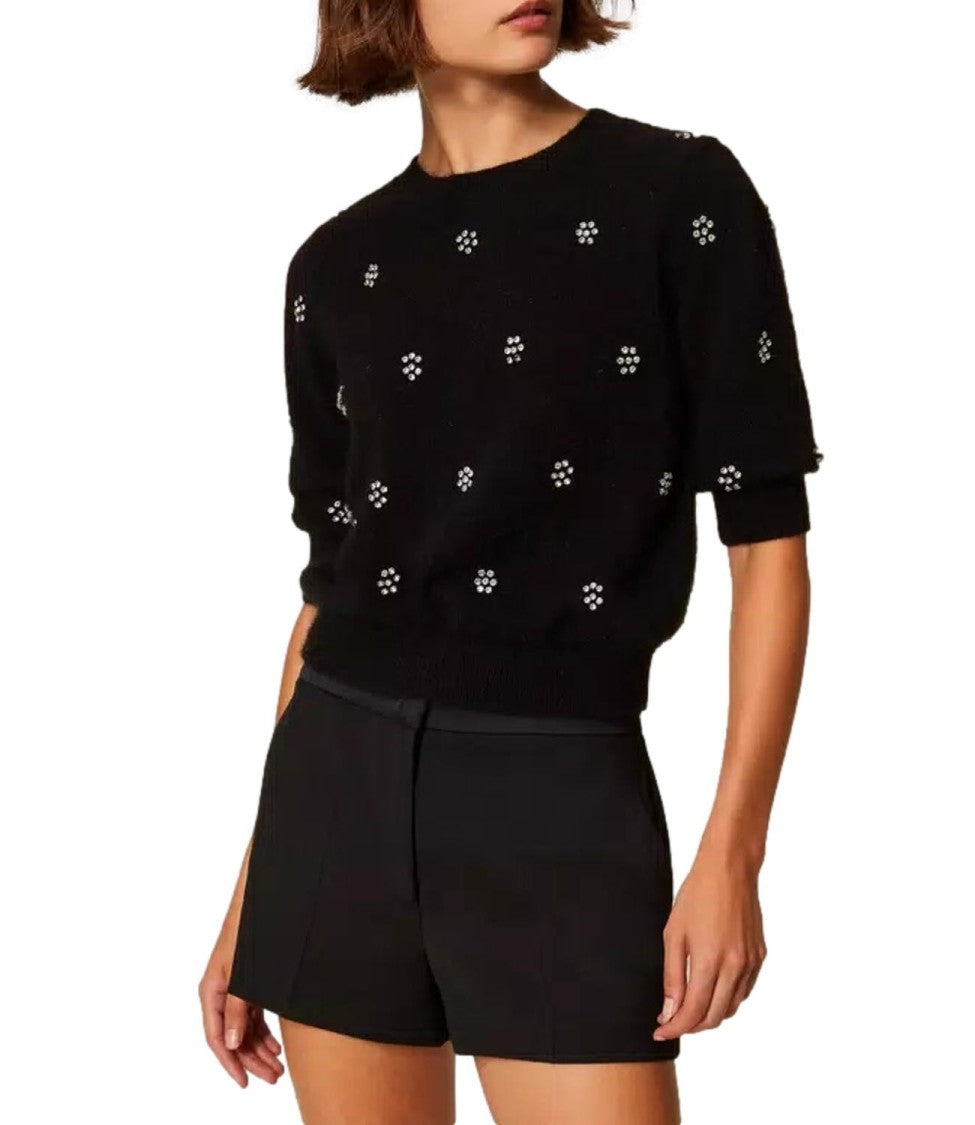 Twin-Set Embroidered Short-Sleeved Top With Fitted Silhouette