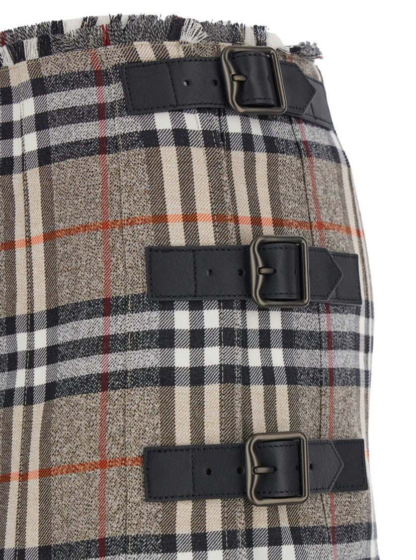 Burberry Beige Midi Skirt With Side Buckle Closure