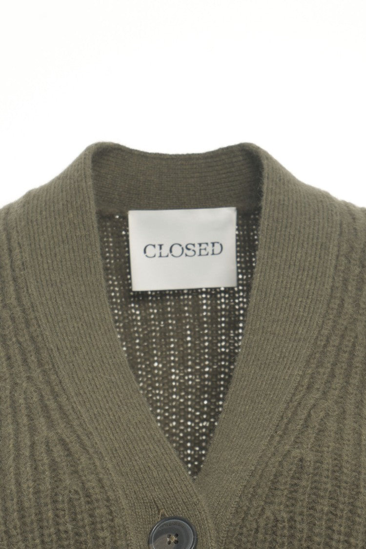 Closed Oversized V-Neck Cardigan With Ribbed Details In Misto Alpaca