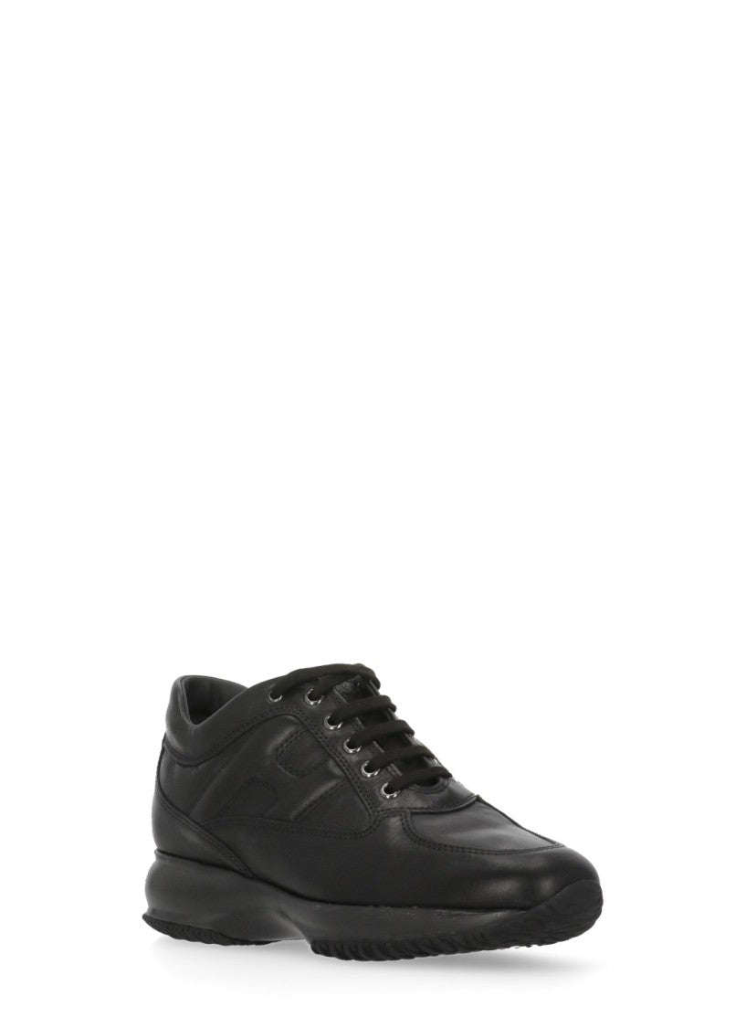 Hogan Black Leather Embossed Logo Sneakers