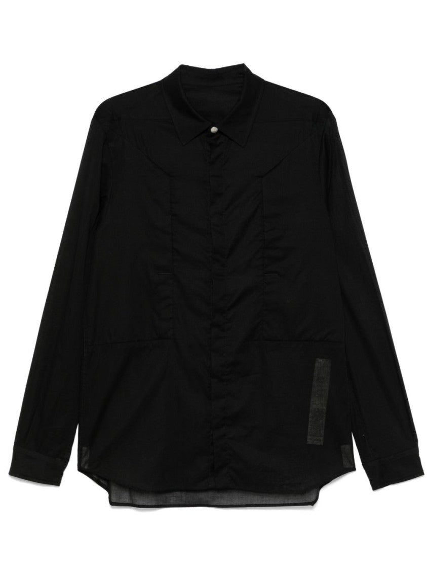 Rick Owens Sleek Black Shirt With Concealed Fastenings And Sheer Back Panel