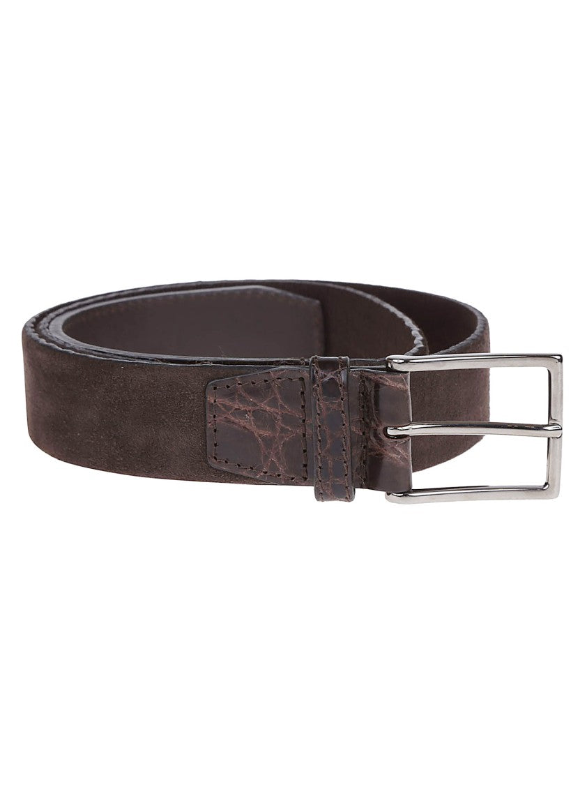 Orciani Brown Suede Crocodile Detail Belt