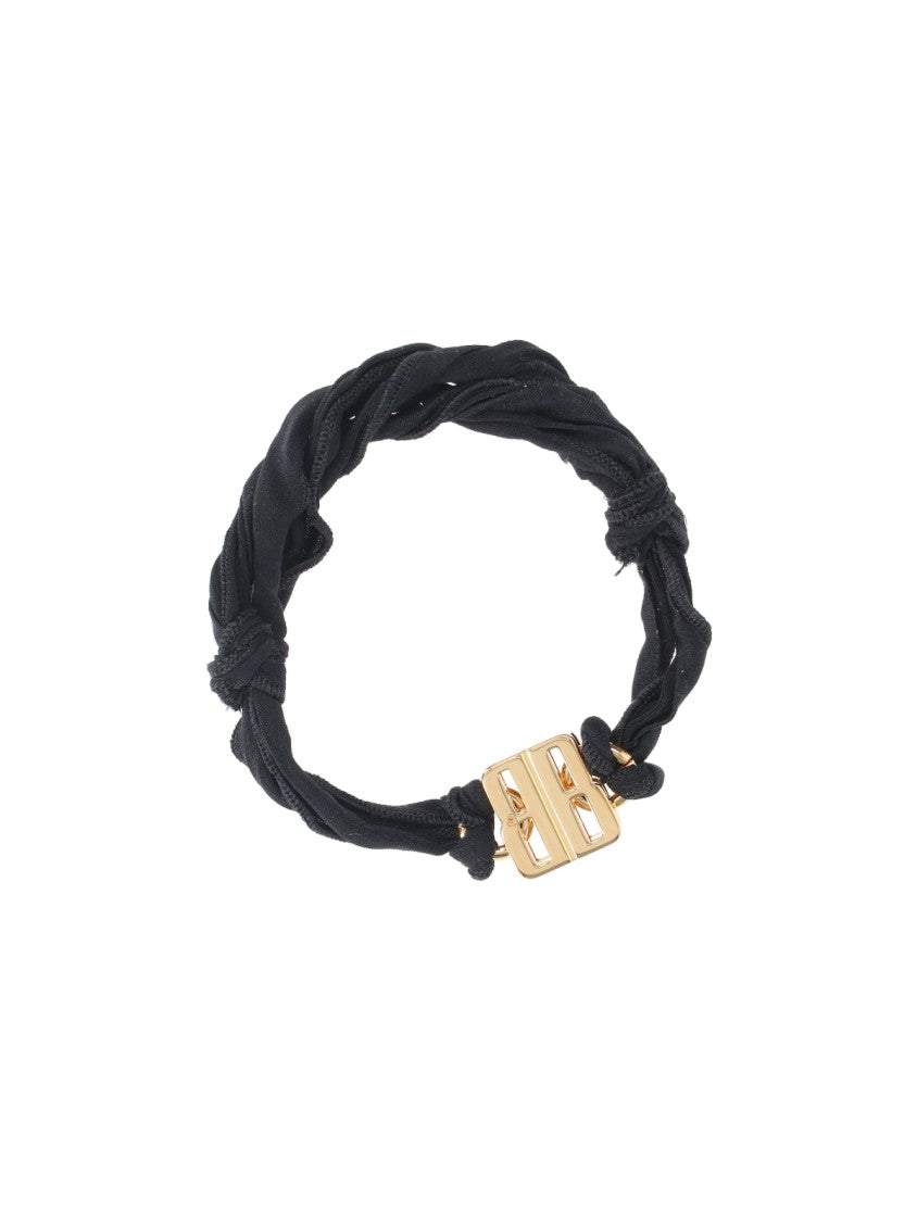 Balenciaga Twisted Black Fabric Bracelet With Gold-Tone Clasp