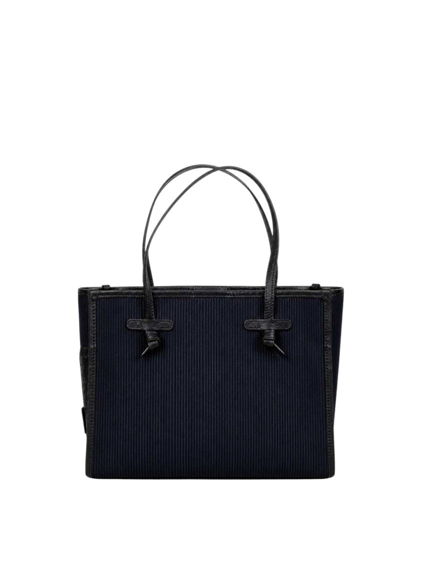 Gianni Chiarini Navy Structured Ribbed Leather Trim Handbag