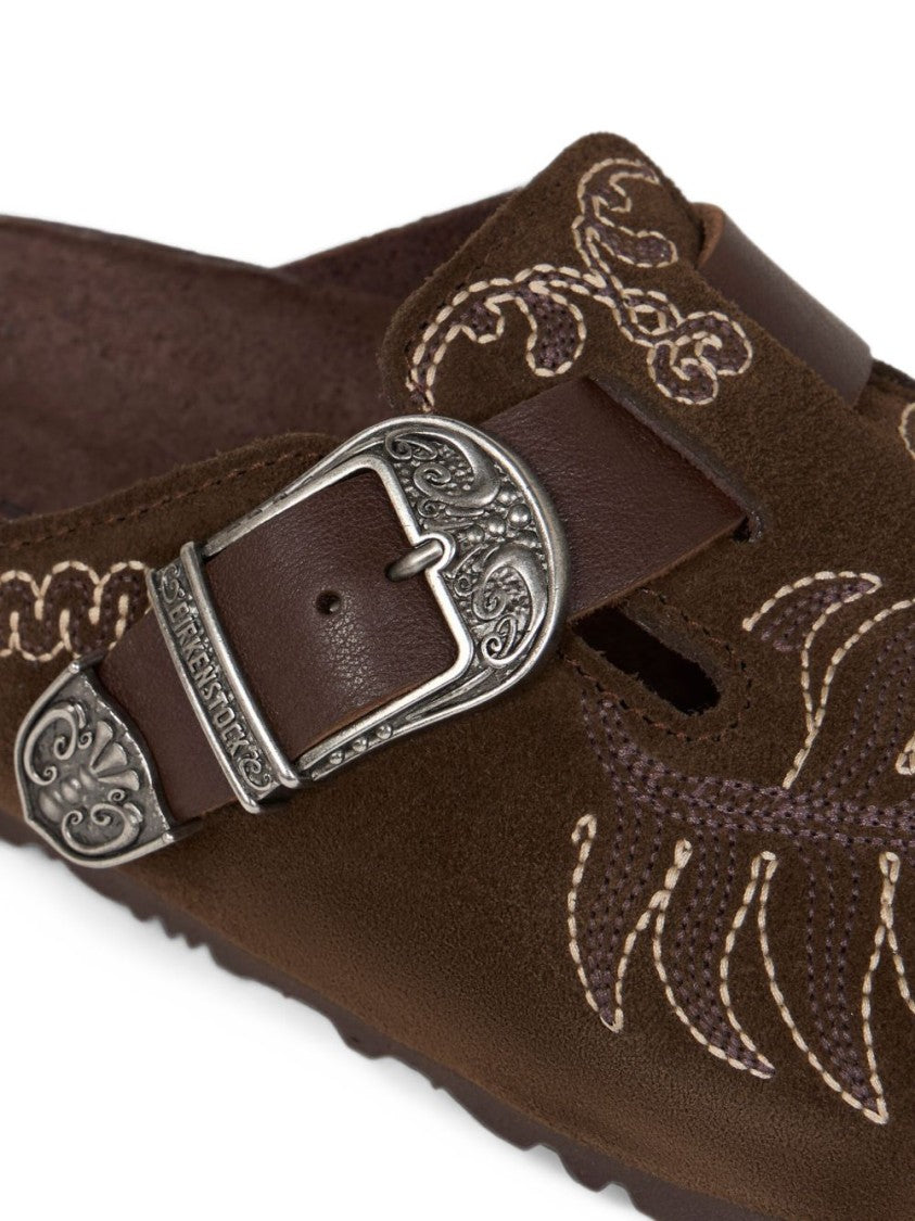 Etro X Birkenstock Slip-On Mule Sandals With Intricate Embroidery And Silver Buckle
