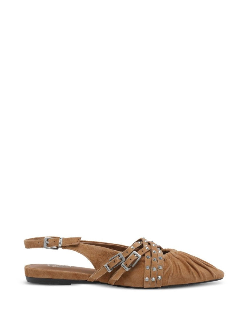 Ash Pointed-Toe Flat Sandals With Ruched Detailing And Metallic Accents