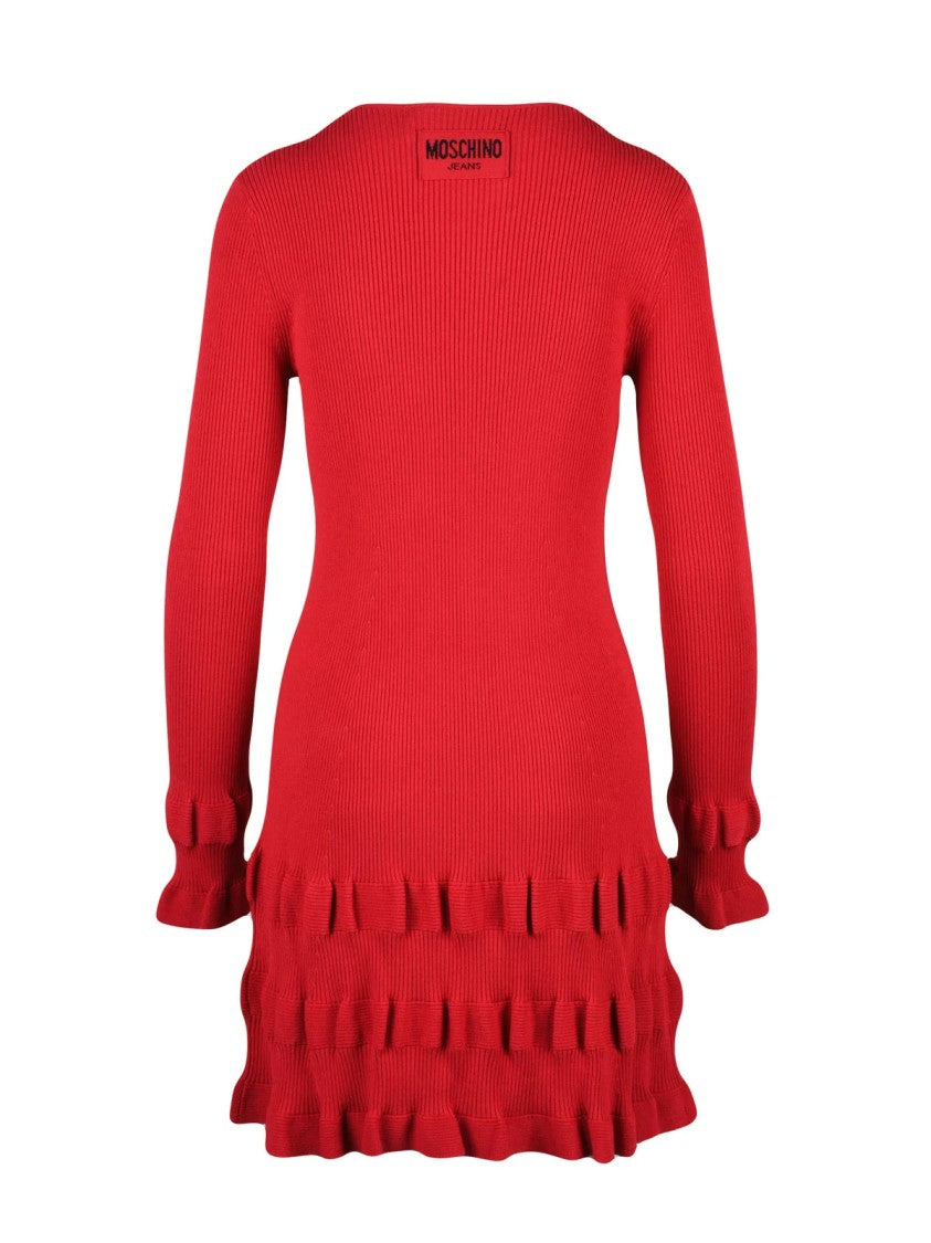 Mo5ch1no Jeans Red Viscose-Blend Fit-And-Flare Dress