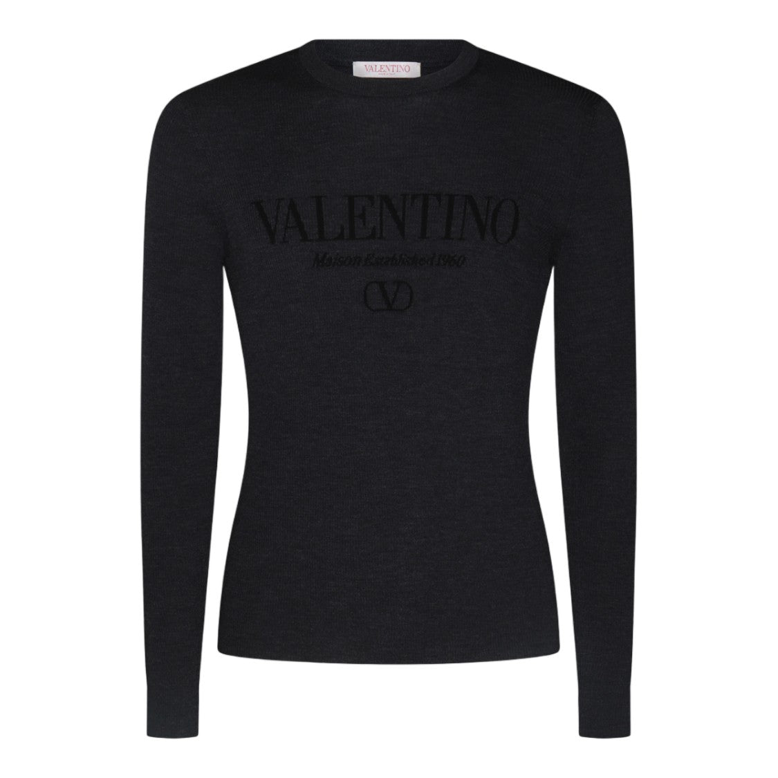 Valentino Fitted Black Sweater With Tonal Logo Embroidery