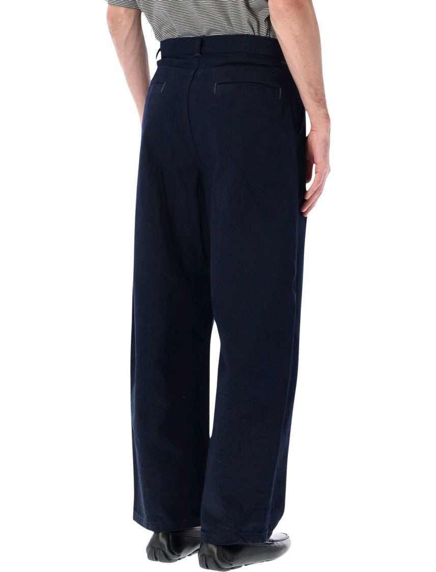 Still By Hand Deep Navy Pleated Denim Wide-Leg Pants