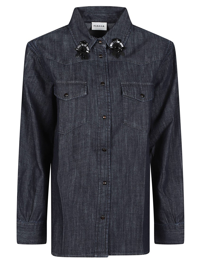 P.A.R.O.S.H. Dark Denim Candore Cotton Casual Shirt