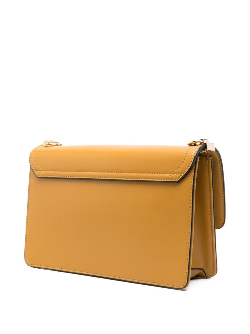Twin-Set Mustard Yellow Shoulder Bag With Gold-Tone Chain-Link Closure