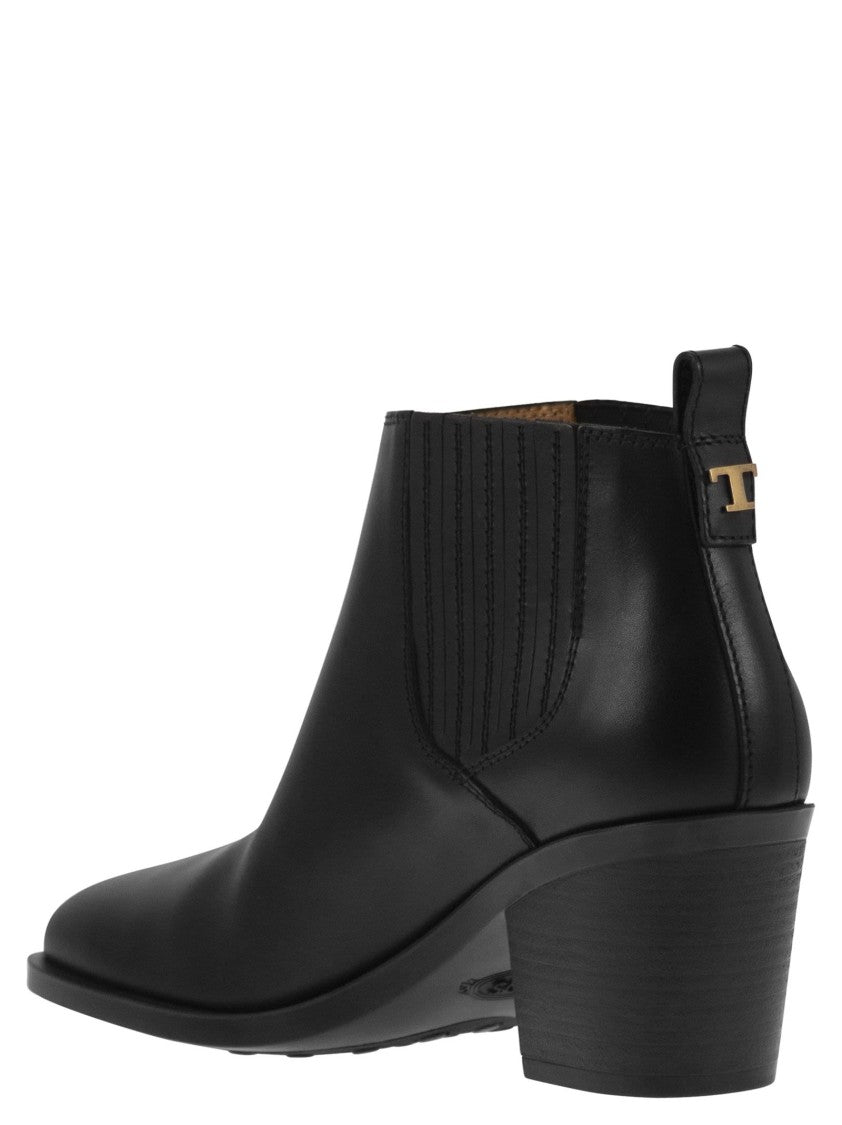 Tod's Calfskin Ankle Boot With Side Elastic Inserts