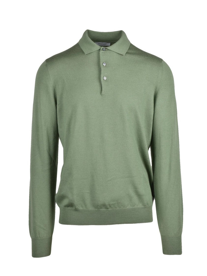 Gran Sasso Virgin Wool Polo Sweater With Classic Collar And Three-Button Placket