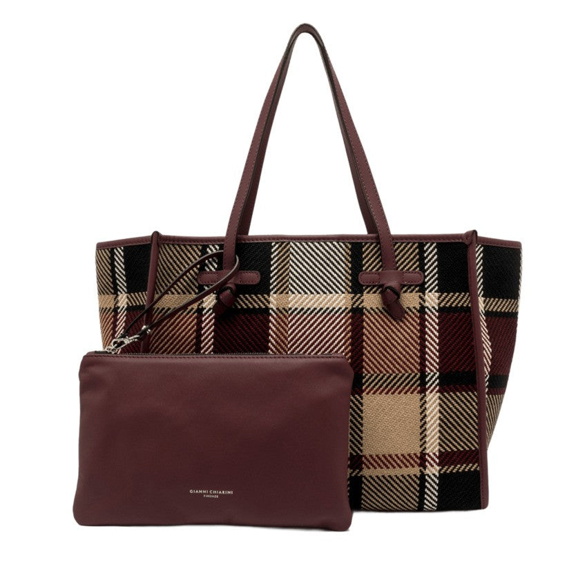 Marcella Bordeaux Plaid Shopper Bag With Leather Trim