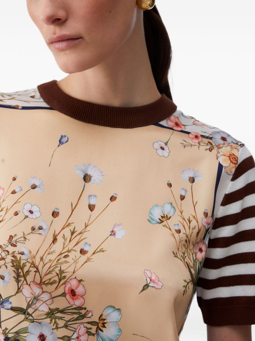 Liu Jo Beige Striped Floral Print Sweater