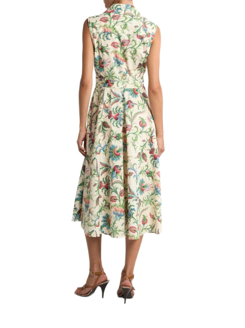 Etro White Floral Vine Midi Dress