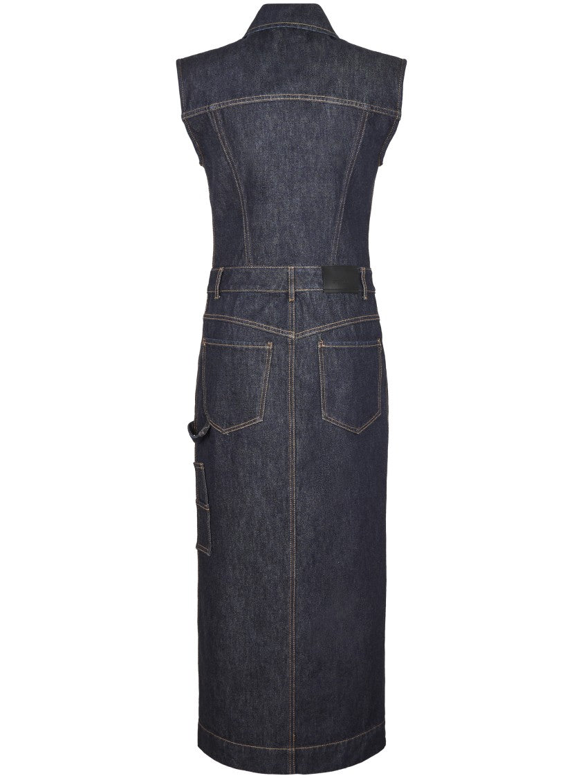 Max Mara Sleeveless Denim Midi Dress With Structured Collar