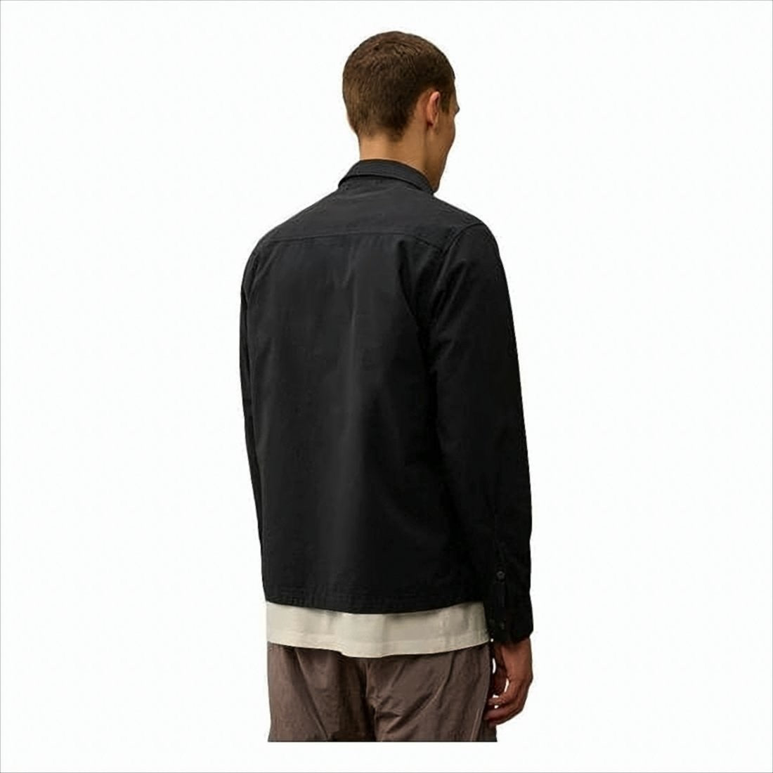 C.P. Company Minimalist Black Cotton Jacket With Front Zipper And Iconic Lens Detail