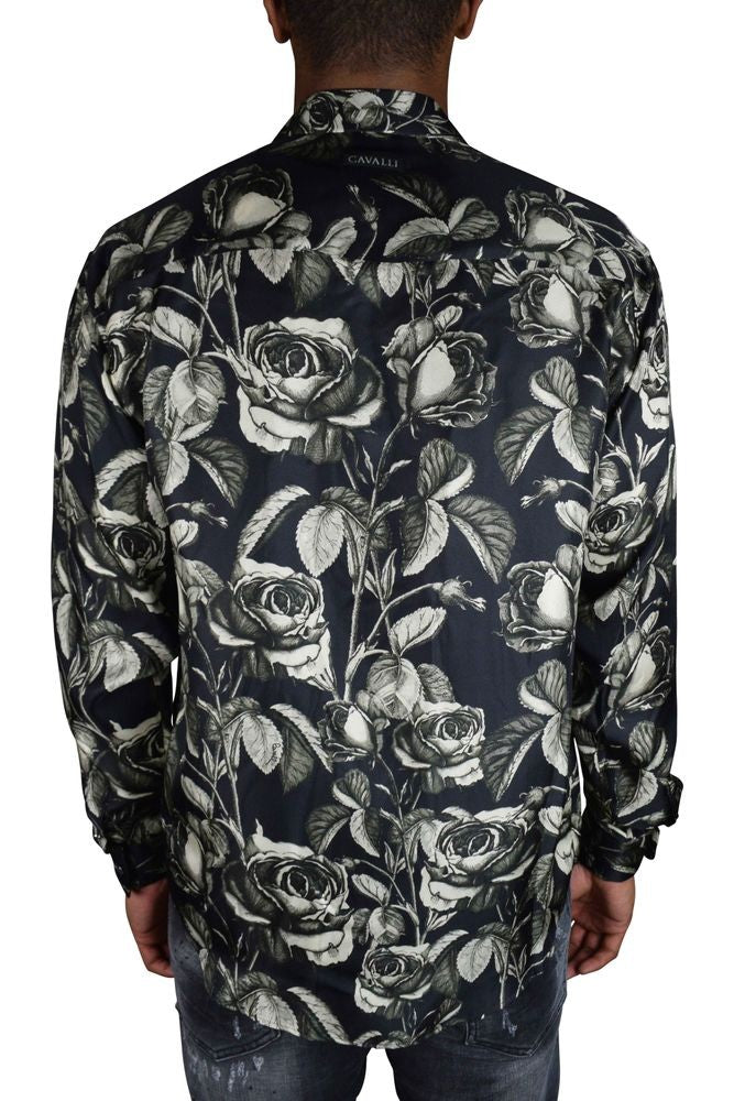 Roberto Cavalli Floral Print Silk Shirt With Button Front