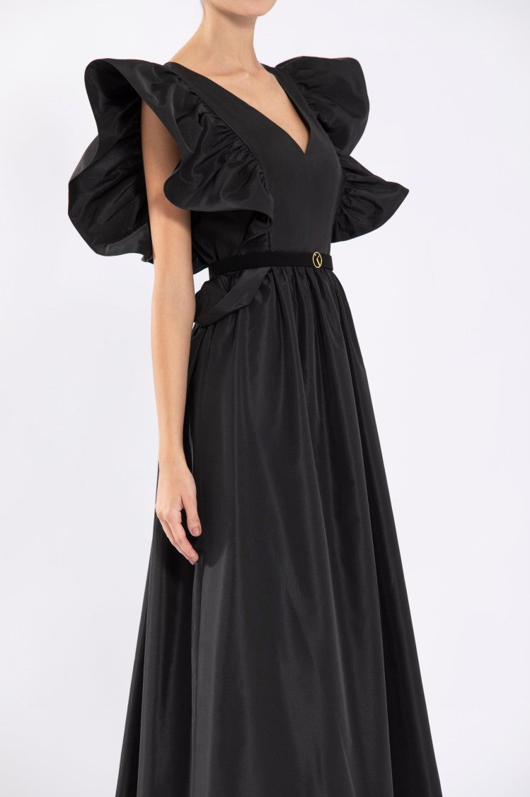 Saiid Kobeisy Taffeta Dress With Gathered Sleeves
