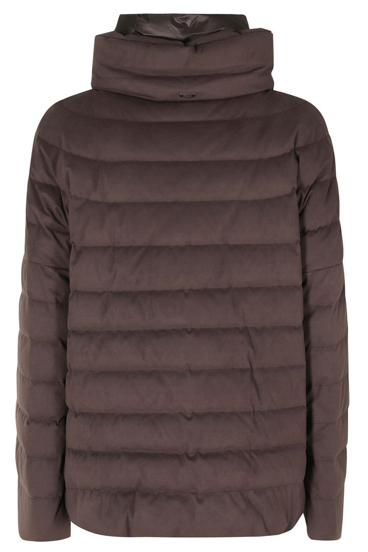 Herno Dark Brown High Neck Double-Slider Zip Polyester Down Jacket