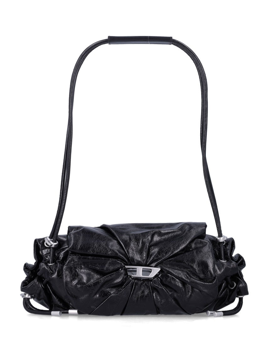 Diesel Sculptural Crinkled Leather Shoulder Bag With Adjustable Straps