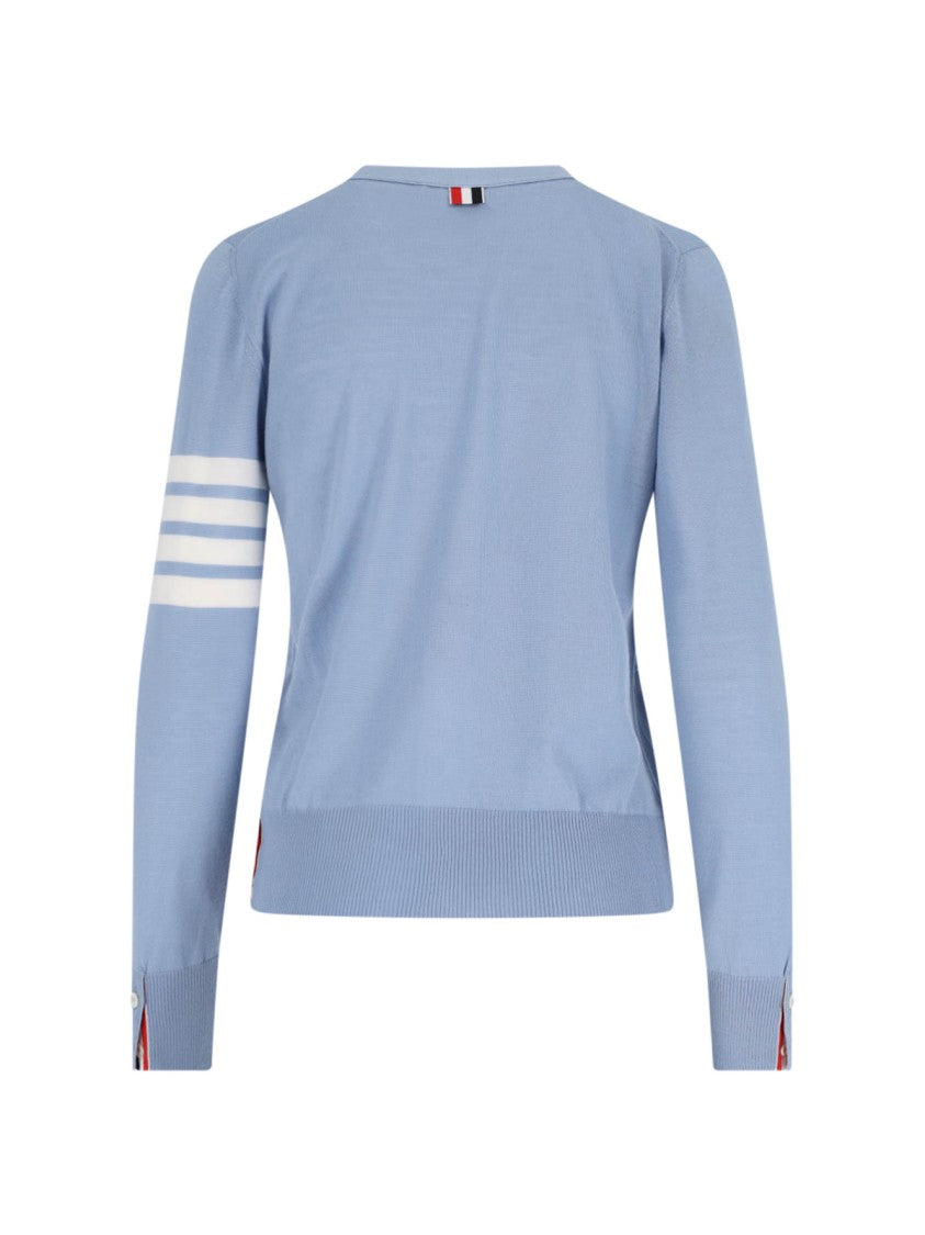 Thom Browne Blue 4-Bar V-Neck Virgin Wool Cardigan